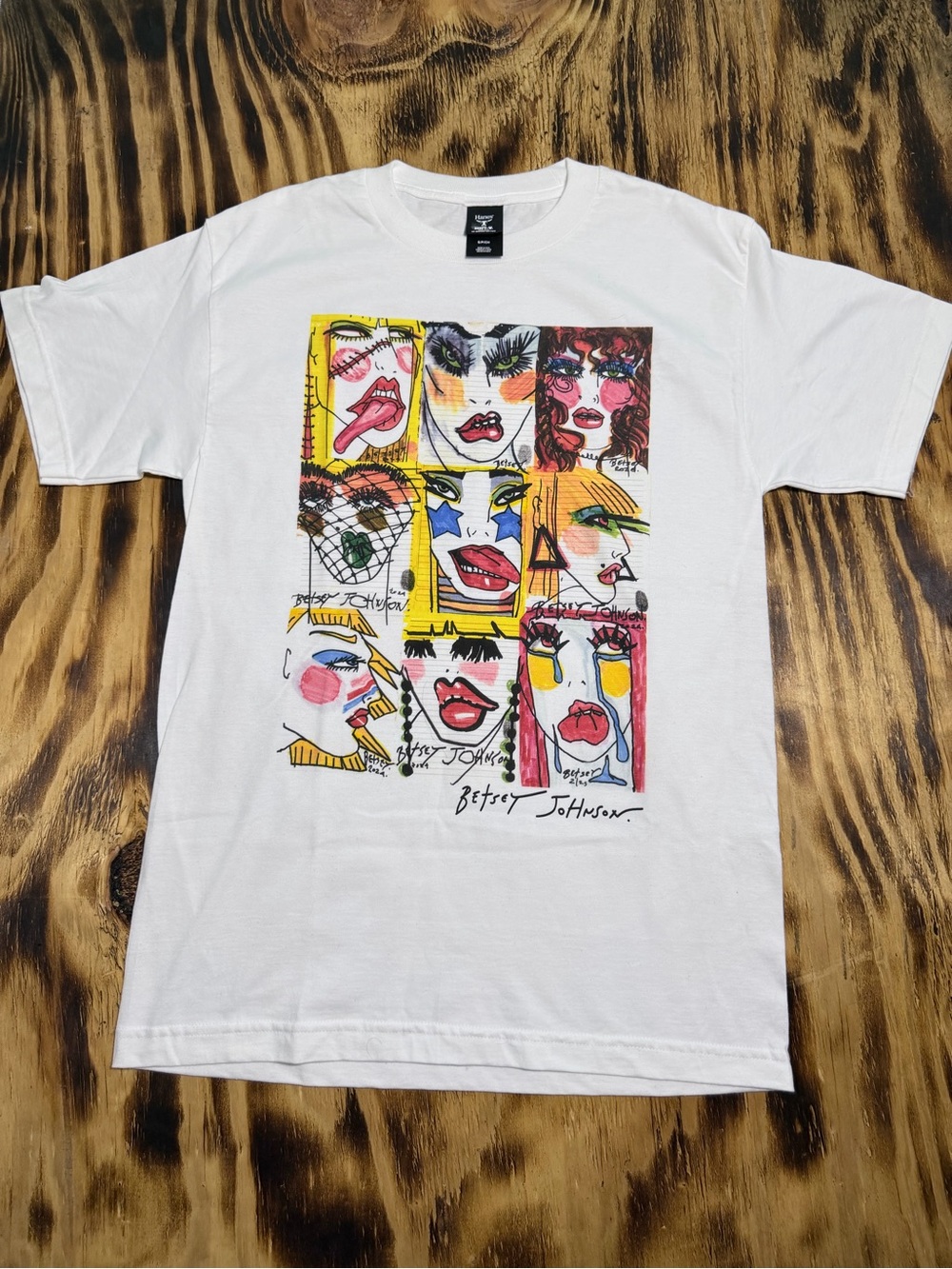 Hanes White Short-Sleeve Tee with Colorful Pop-Art Face Grid
